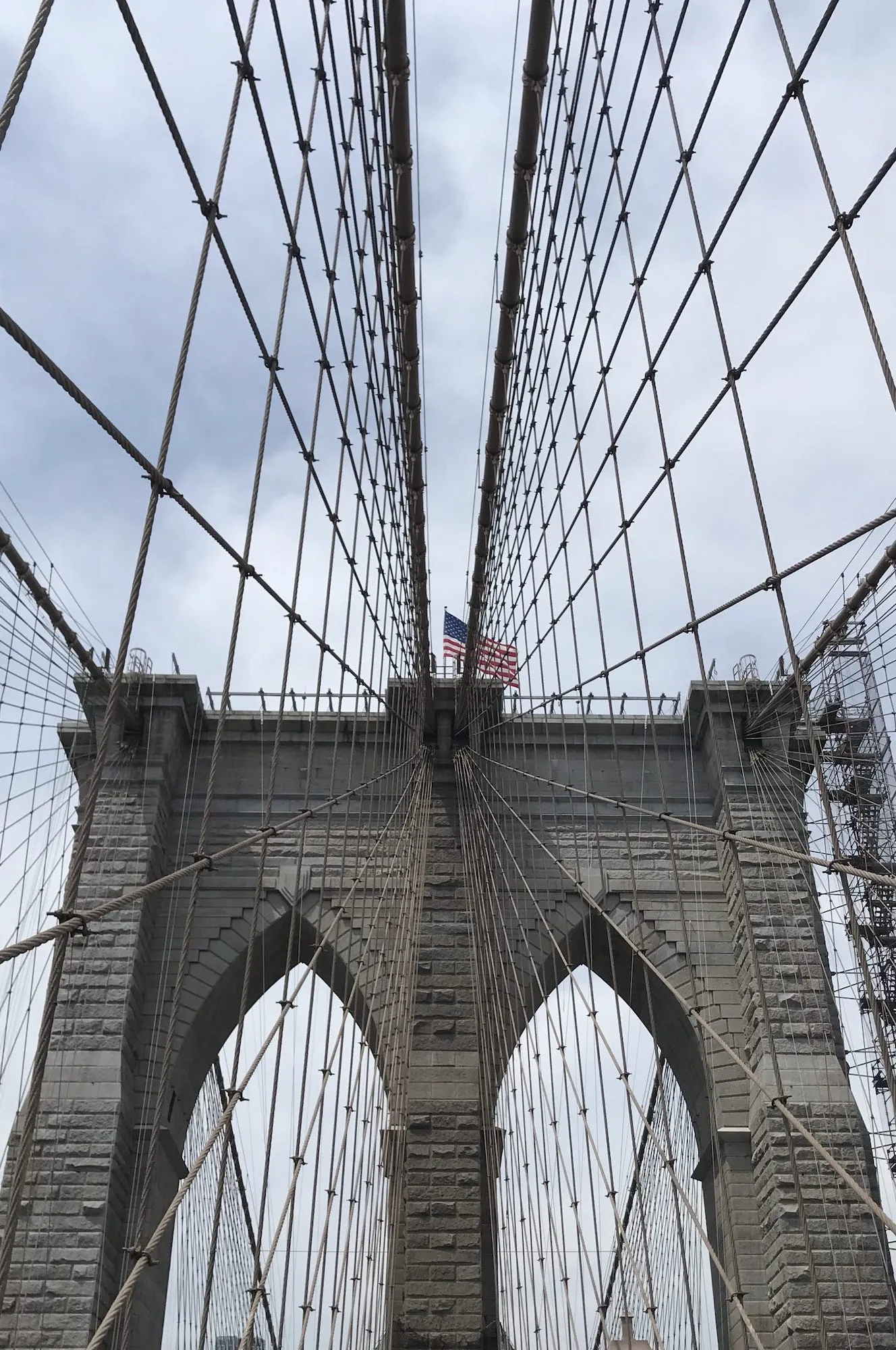 Flag waving in the wind, taken while walking over the Brooklyn bridge